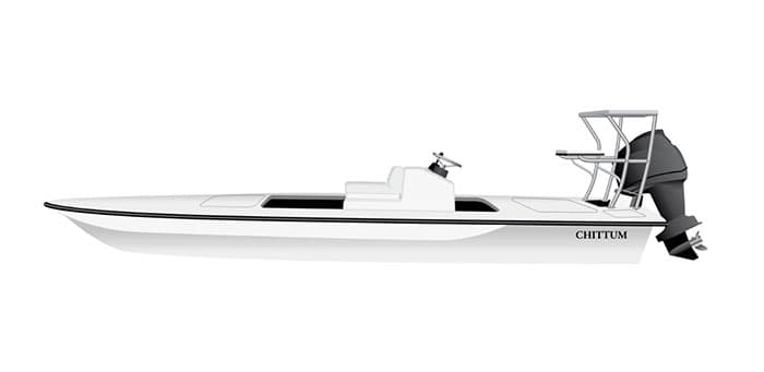 Technical poling skiff with clean rigged foredeck